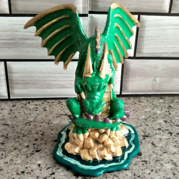 New Enameled Pewter Green Sitting Dragon Statue - Picture 6 of 9